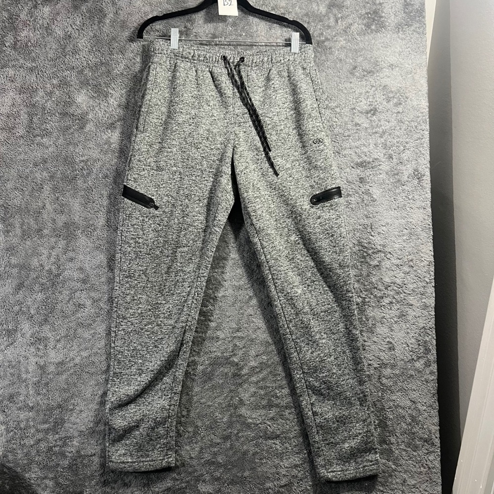 LEG3ND Mens Gray Marl Joggers Zippered Cargo Pockets Athletic Pants Size M